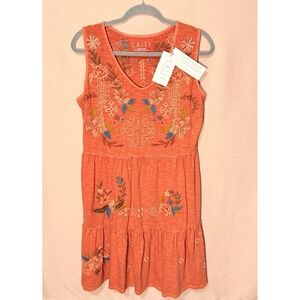 Caite Daryl Maxi Dress Woman Sm Floral Embroidered Calypso Coral Boho Beachy Nwt